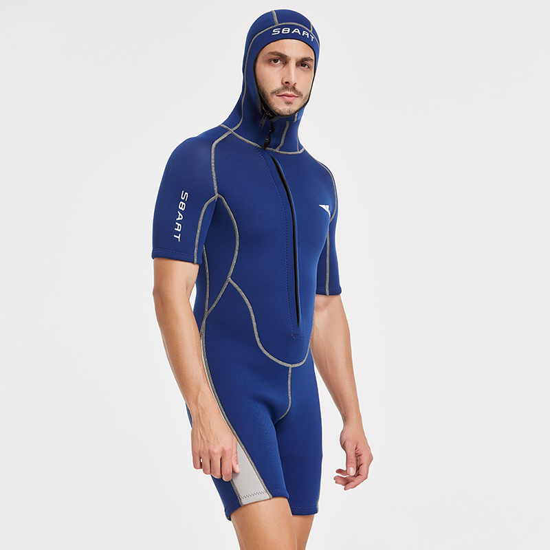 3MM Hooded Short Sleeve Front Zip Wetsuit for Freediving, Spearfishing & Cold Water Sports