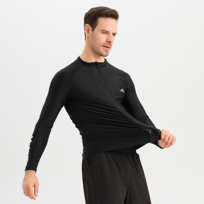 Men’s Women’s Front Zip Long Sleeve Rashguard Solid Color Surf Swim Shirt Quick Dry UPF50+ Sun Protection Diving Top Support Custom