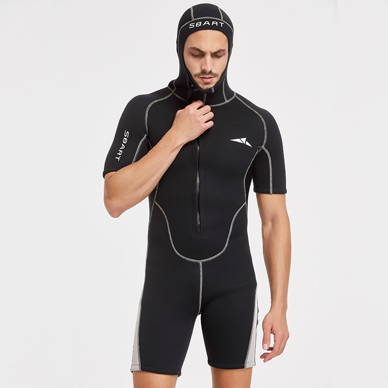 3MM Hooded Short Sleeve Front Zip Wetsuit for Freediving, Spearfishing & Cold Water Sports