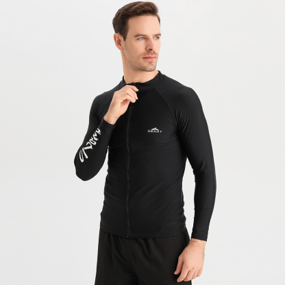 Men’s Women’s Front Zip Long Sleeve Rashguard Solid Color Surf Swim Shirt Quick Dry UPF50+ Sun Protection Diving Top Support Custom