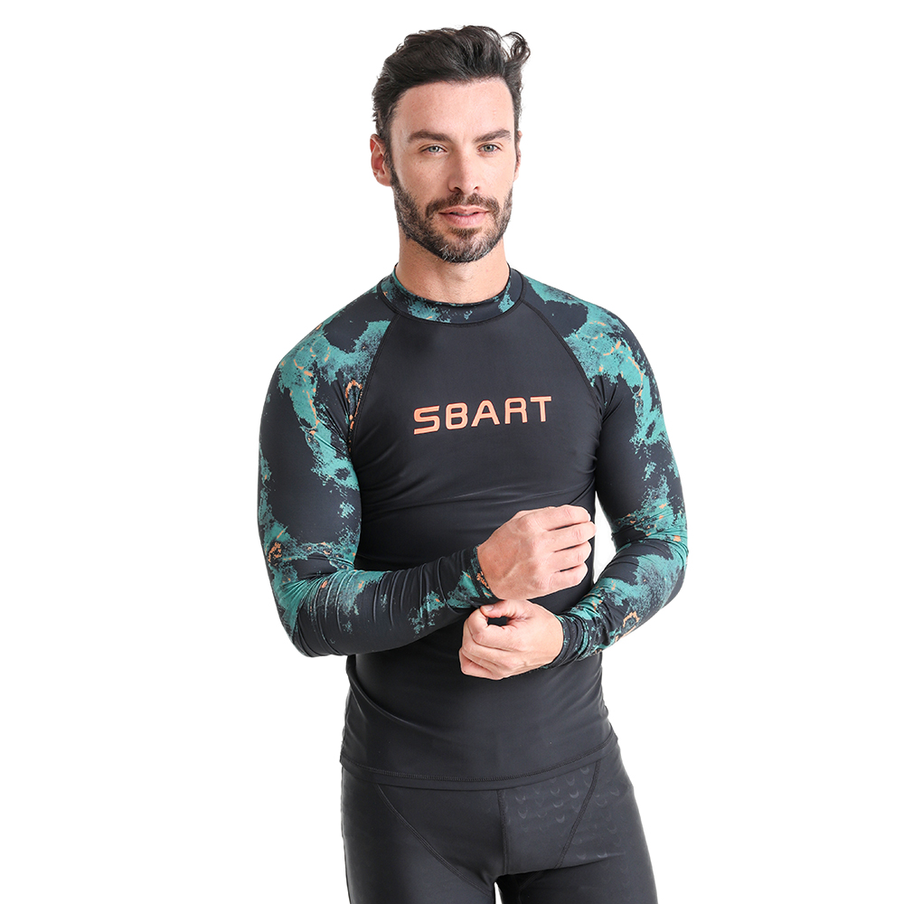 Sublimation Printing Men’s Long Sleeve Rashguard Quick Dry Breathable Surf Shirt UPF50+ Sun Protection Rashie Swim Shirt for Surfing Diving Swimming