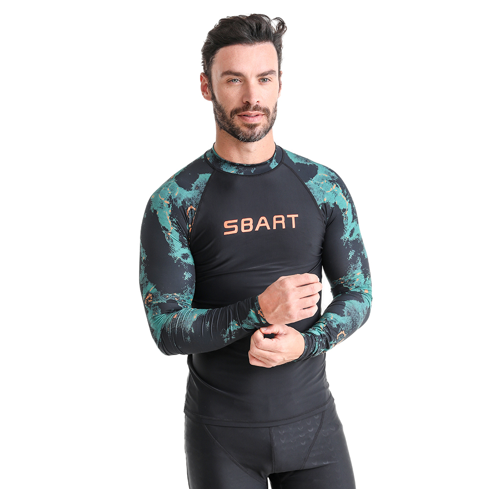 Sublimation Printing Men’s Long Sleeve Rashguard Quick Dry Breathable Surf Shirt UPF50+ Sun Protection Rashie Swim Shirt for Surfing Diving Swimming