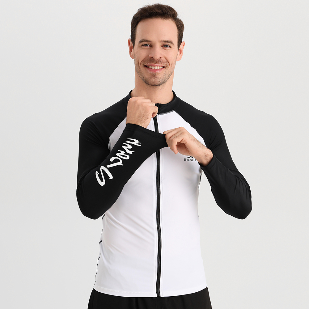 Men’s Women’s Front Zip Long Sleeve Rashguard Solid Color Surf Swim Shirt Quick Dry UPF50+ Sun Protection Diving Top Support Custom