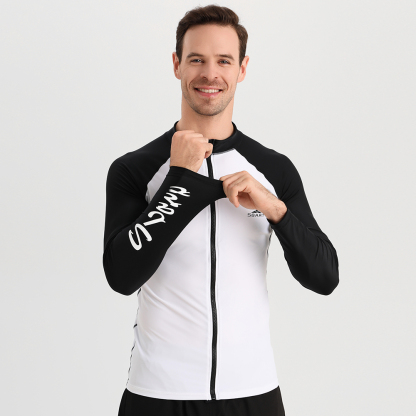 Men’s Women’s Front Zip Long Sleeve Rashguard Solid Color Surf Swim Shirt Quick Dry UPF50+ Sun Protection Diving Top Support Custom