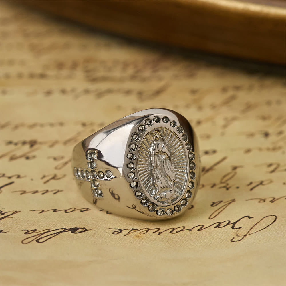 Christianartworkshop Bold Our Lady Cross Signet Ring: Anchor Your Heart in Marian Faith