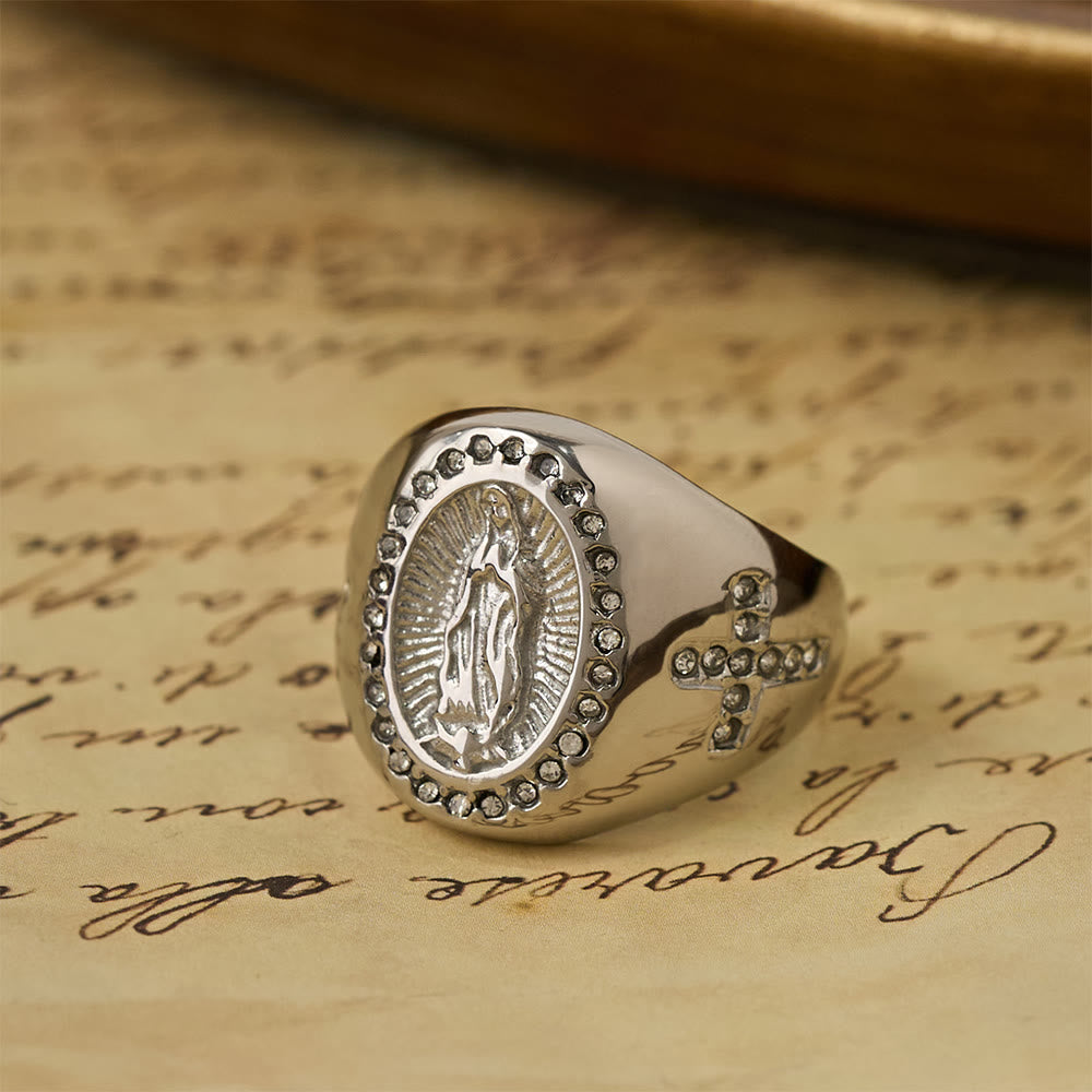 Christianartworkshop Bold Our Lady Cross Signet Ring: Anchor Your Heart in Marian Faith