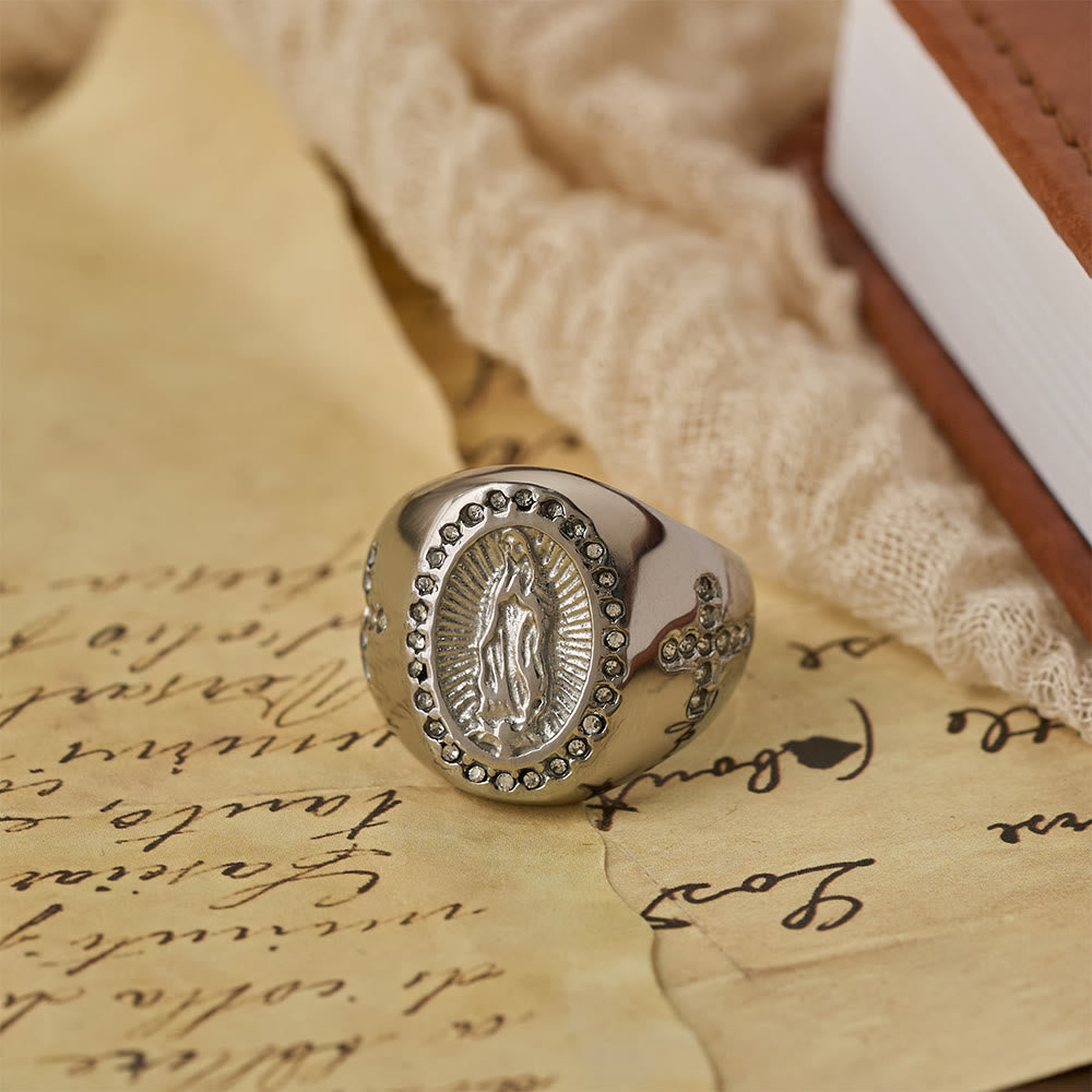 Christianartworkshop Bold Our Lady Cross Signet Ring: Anchor Your Heart in Marian Faith