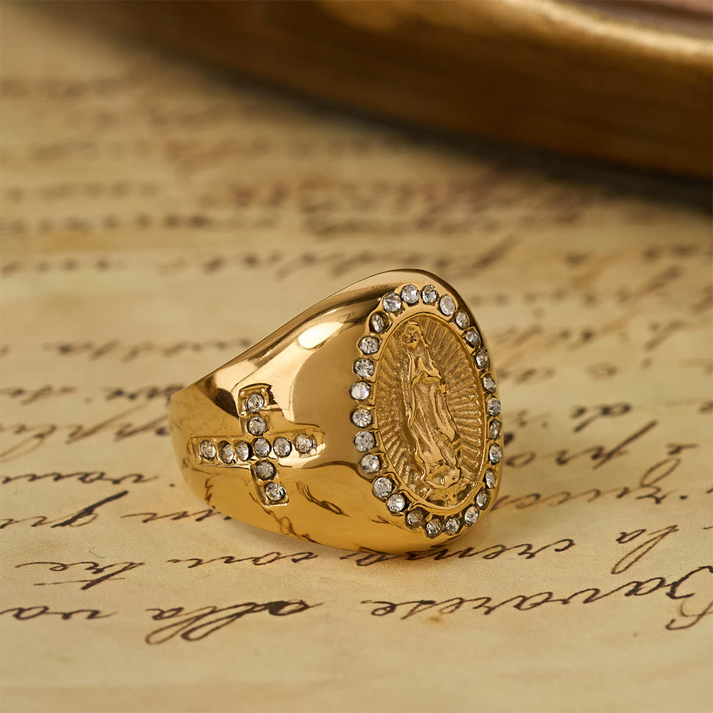 Christianartworkshop Bold Our Lady Cross Signet Ring: Anchor Your Heart in Marian Faith