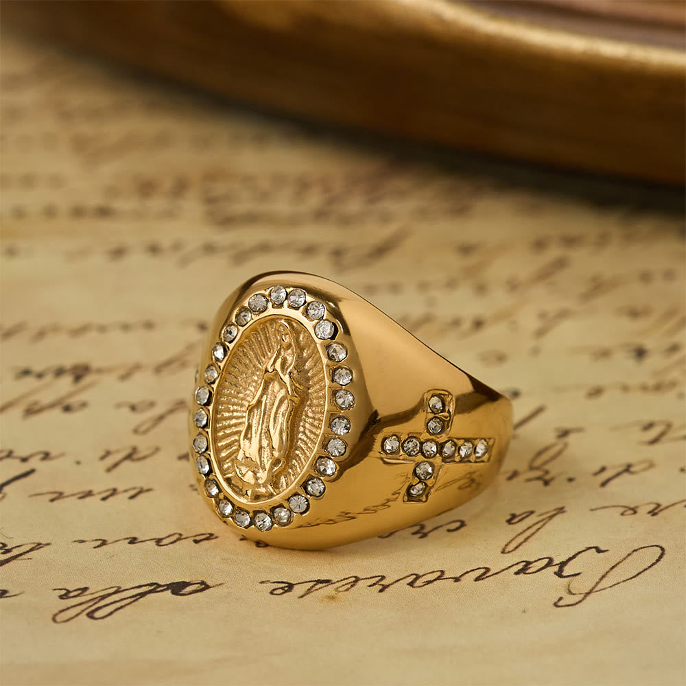 Christianartworkshop Bold Our Lady Cross Signet Ring: Anchor Your Heart in Marian Faith