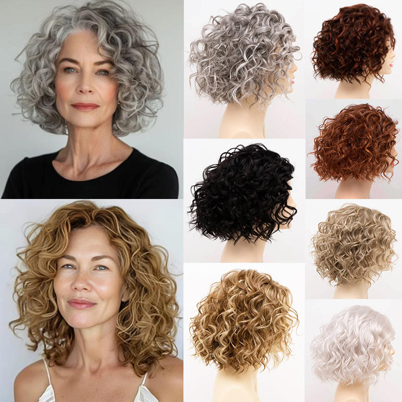 【HOT SALE】Short curly hair topper 2C | Natural and soft hair | 08-16 inch | 10 colors | Breathable Silk Base | Natural seamlike human scalp