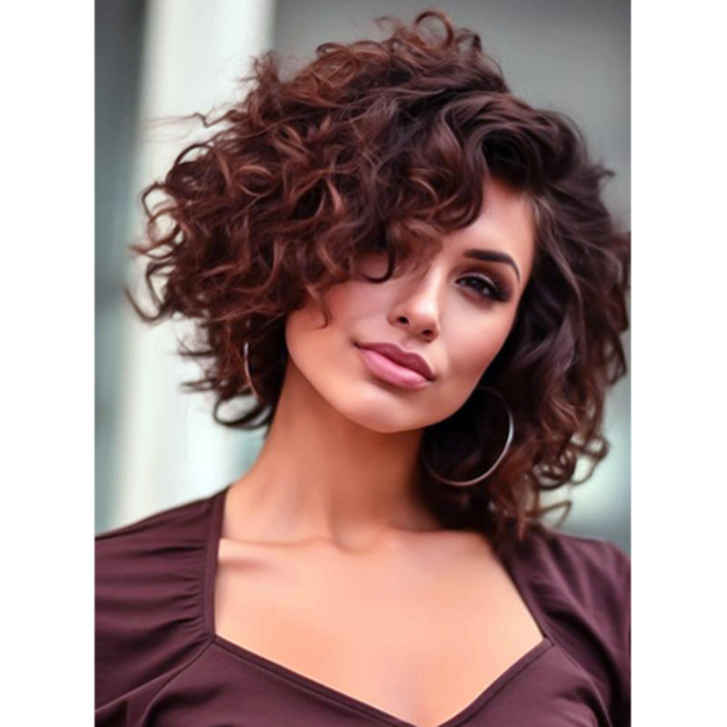 【HOT SALE】Short curly hair topper 2C | Natural and soft hair | 08-16 inch | 10 colors | Breathable Silk Base | Natural seamlike human scalp