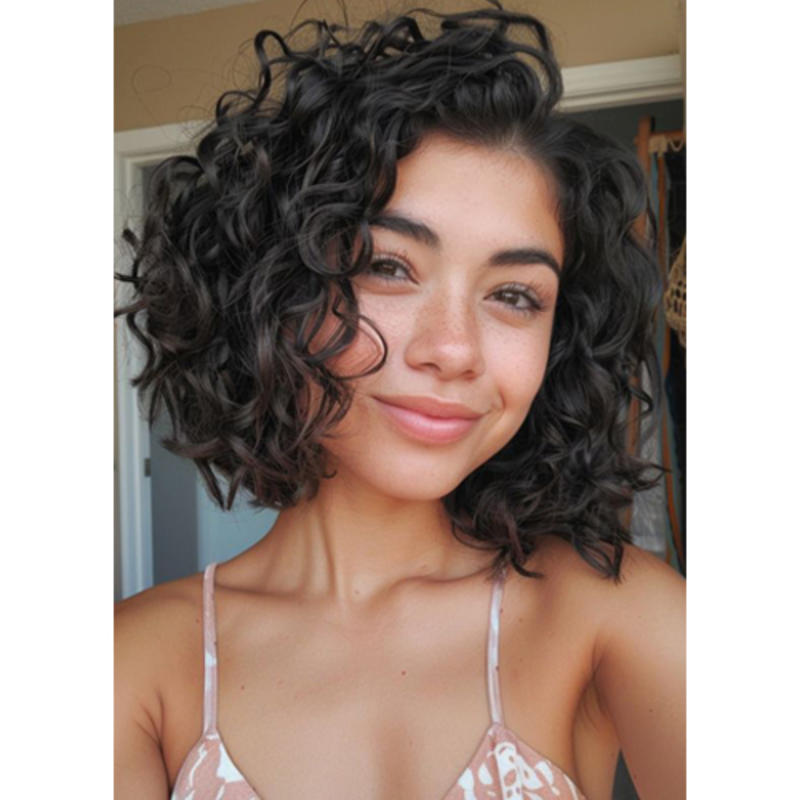 【HOT SALE】Short curly hair topper 2C | Natural and soft hair | 08-16 inch | 10 colors | Breathable Silk Base | Natural seamlike human scalp