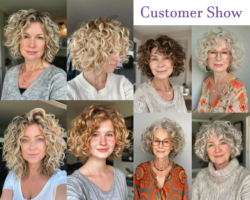 【HOT SALE】Short curly hair topper 2C | Natural and soft hair | 08-16 inch | 10 colors | Breathable Silk Base | Natural seamlike human scalp