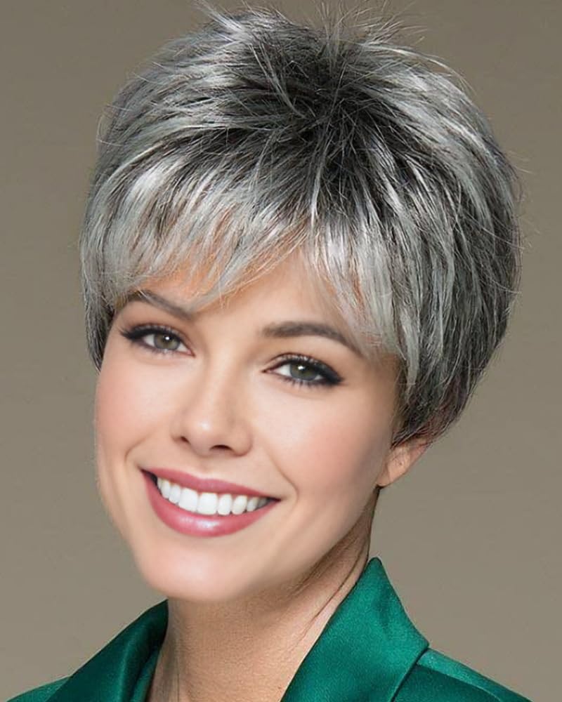 Pixie Cut Wigs for Women Highlight Wigs with Bangs Natural Hair Replacement Wig