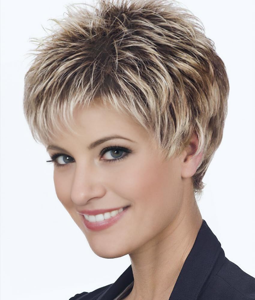 Pixie Cut Wigs for Women  Highlight Wigs with Bangs Natural Hair Replacement Wig