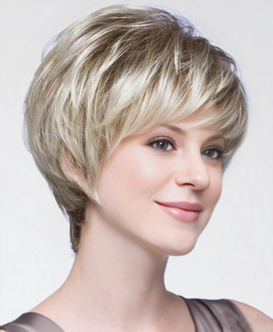 Pixie Cut Wigs for Women Highlight Wigs with Bangs Natural Hair Replacement Wig