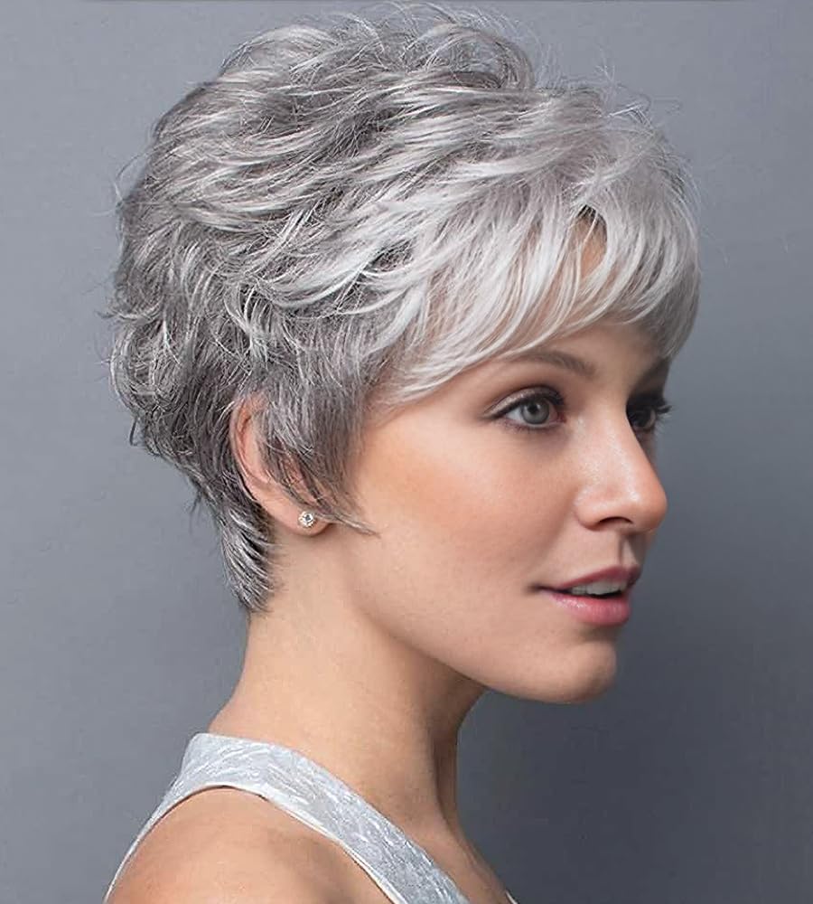 Pixie Cut Wigs for Women Highlight Wigs with Bangs Natural Hair Replacement Wig