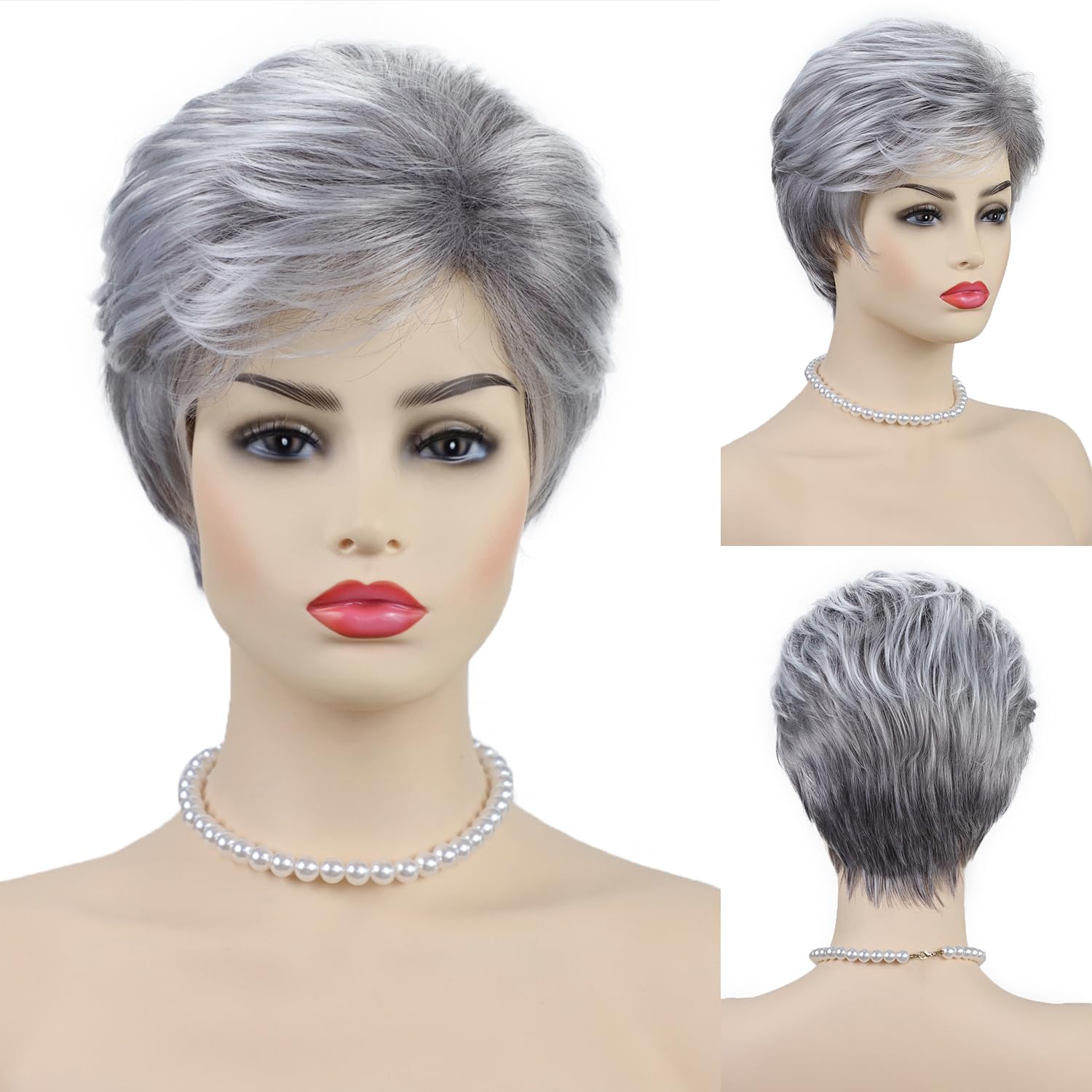 Pixie Cut Wigs for Women Highlight Wigs with Bangs Natural Hair Replacement Wig