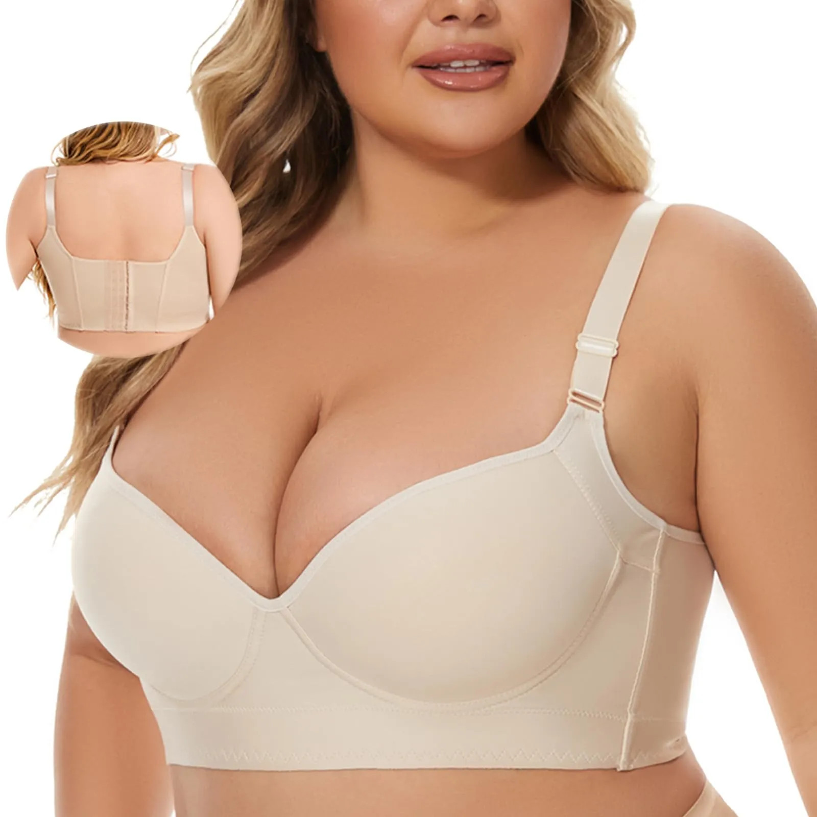 🔥BUY 1 GET 1 FREE (Add 2 Pcs To Cart)🔥Women's Deep Cup Bra Hide Back Fat Full Back Coverage Push Up Bra With Shapewear Incorporated