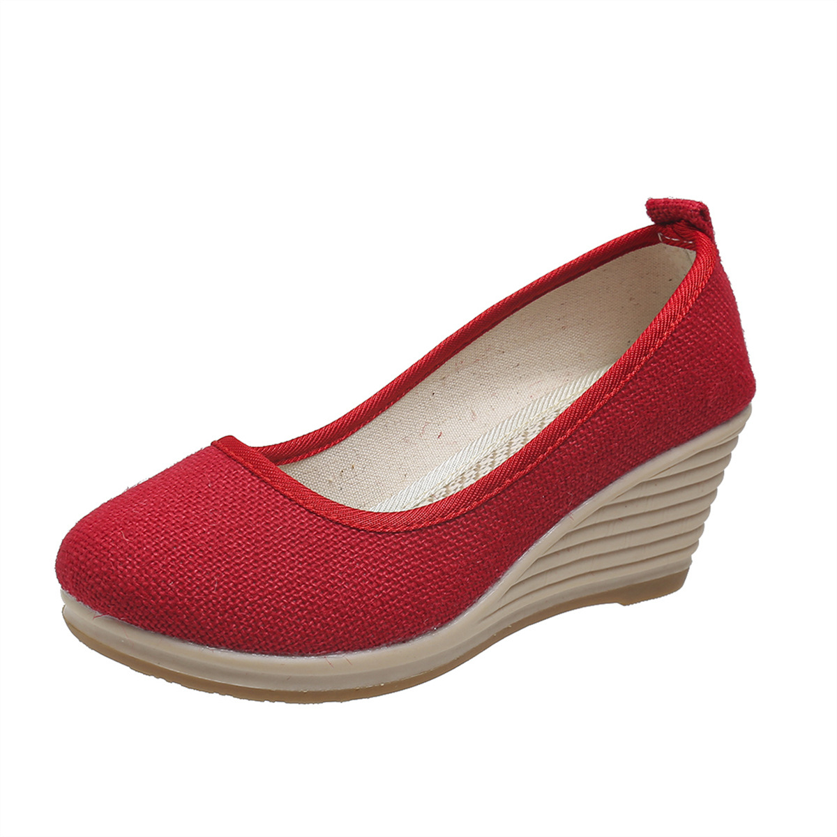Jednokolorowe płaskie buty na obcasie z lnu, codzienne buty damskie