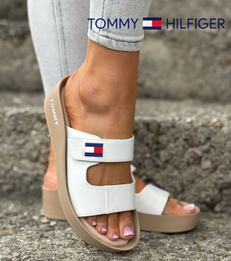 2025 Tommy Hilfiger Ekskluzywne japonki z miękkiej skóry cielęcej