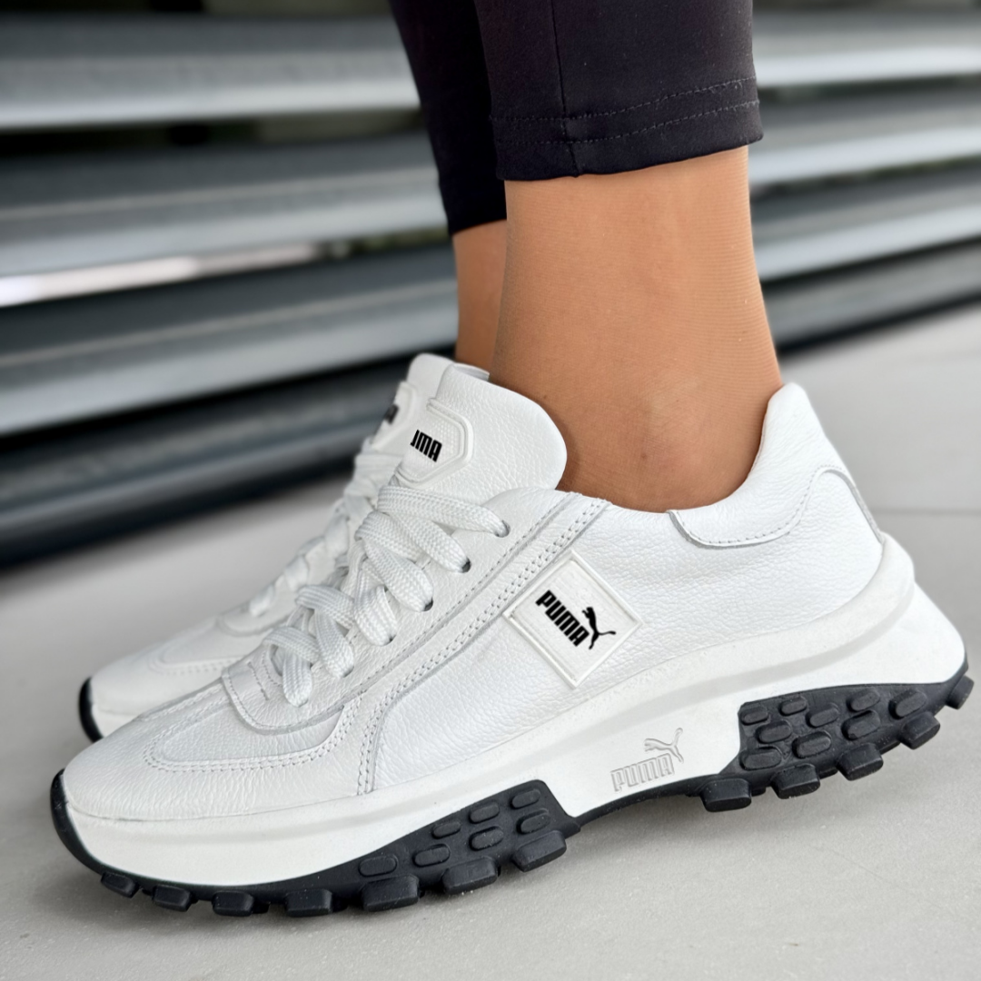 Puma Buty Damskie Białe z Skóry, Styl Retro z Wygodną Czarą Podeszwą