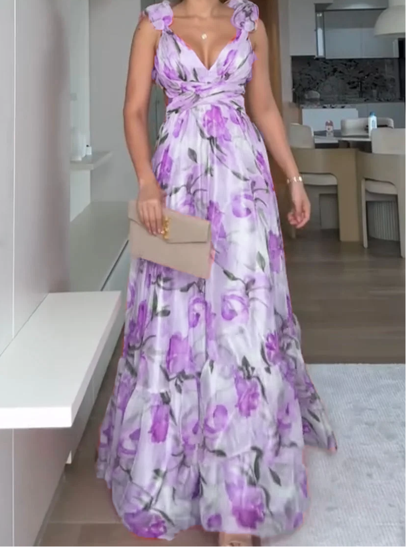 🍓Sexy and elegant sling pleated printed dress