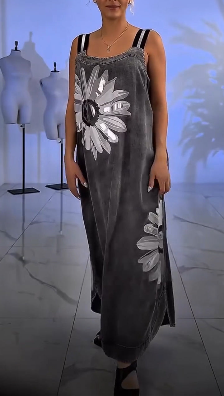 Rochie de damă cu bretele, imprimată, lavabilă, casual, lejeră, croială