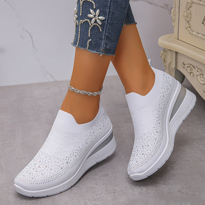 🔥Bestseller - 50% zniżki🔥Damskie, ortopedyczne, wsuwane trampki na obcasie typu wedge z siateczki z kryształkami