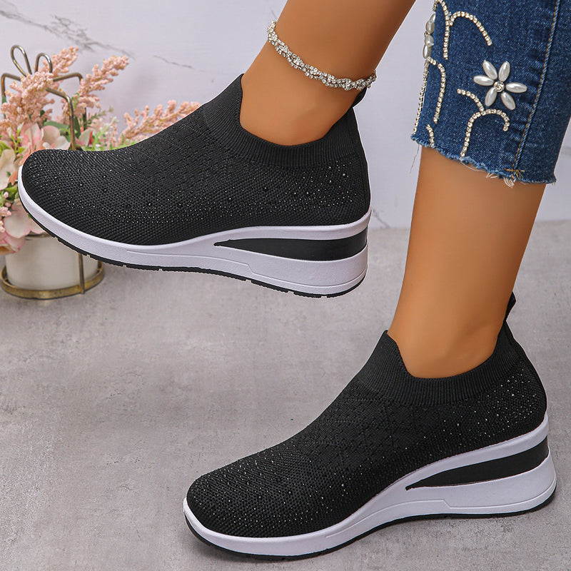 🔥Bestseller - 50% zniżki🔥Damskie, ortopedyczne, wsuwane trampki na obcasie typu wedge z siateczki z kryształkami