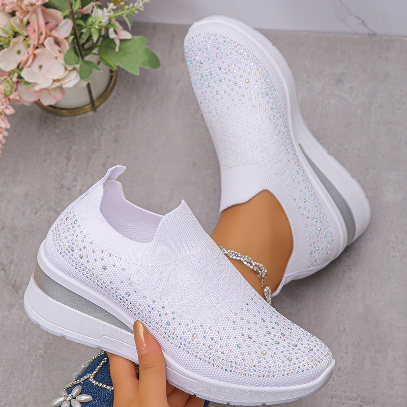 🔥Bestseller - 50% zniżki🔥Damskie, ortopedyczne, wsuwane trampki na obcasie typu wedge z siateczki z kryształkami