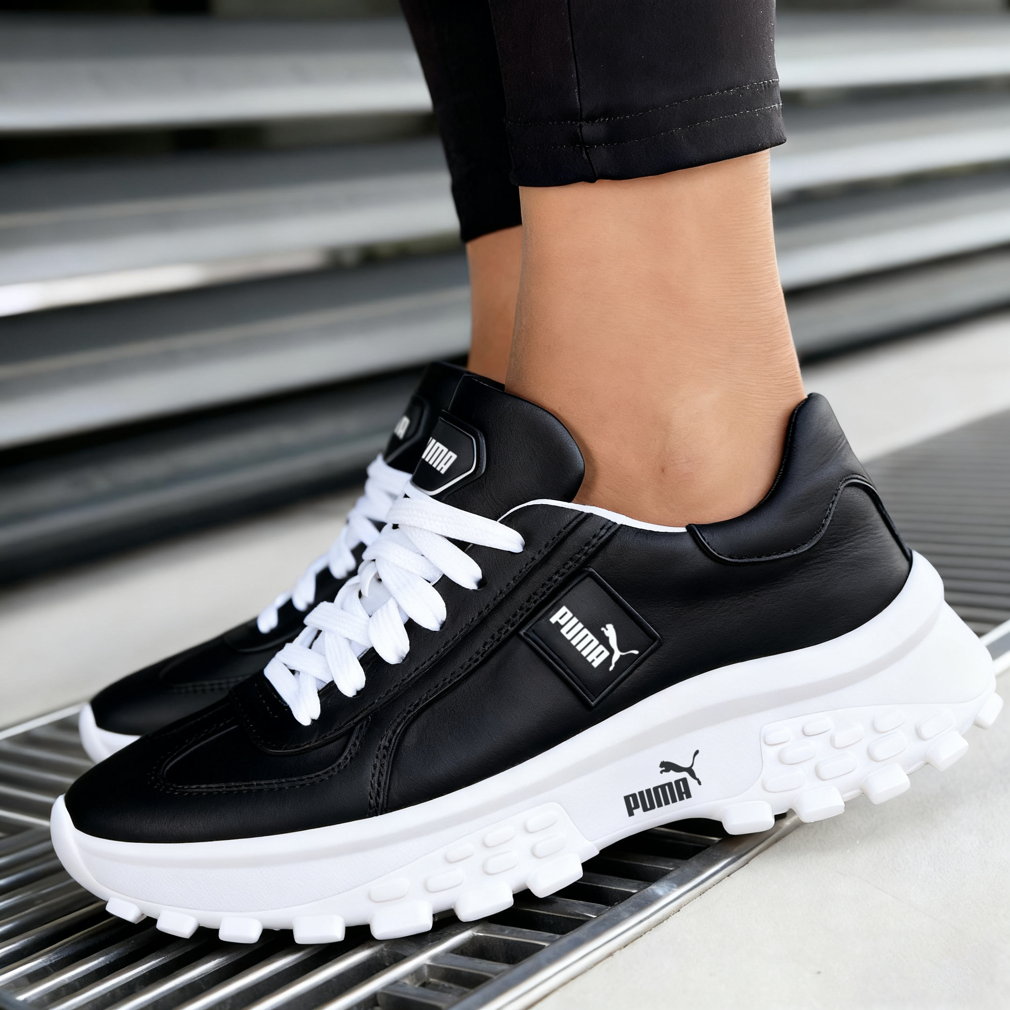 Puma Buty Damskie Białe z Skóry, Styl Retro z Wygodną Czarą Podeszwą