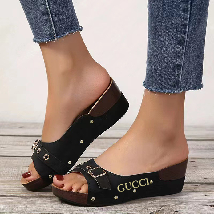 2025 new wedge sandals and fish mouth buckle flip flops
