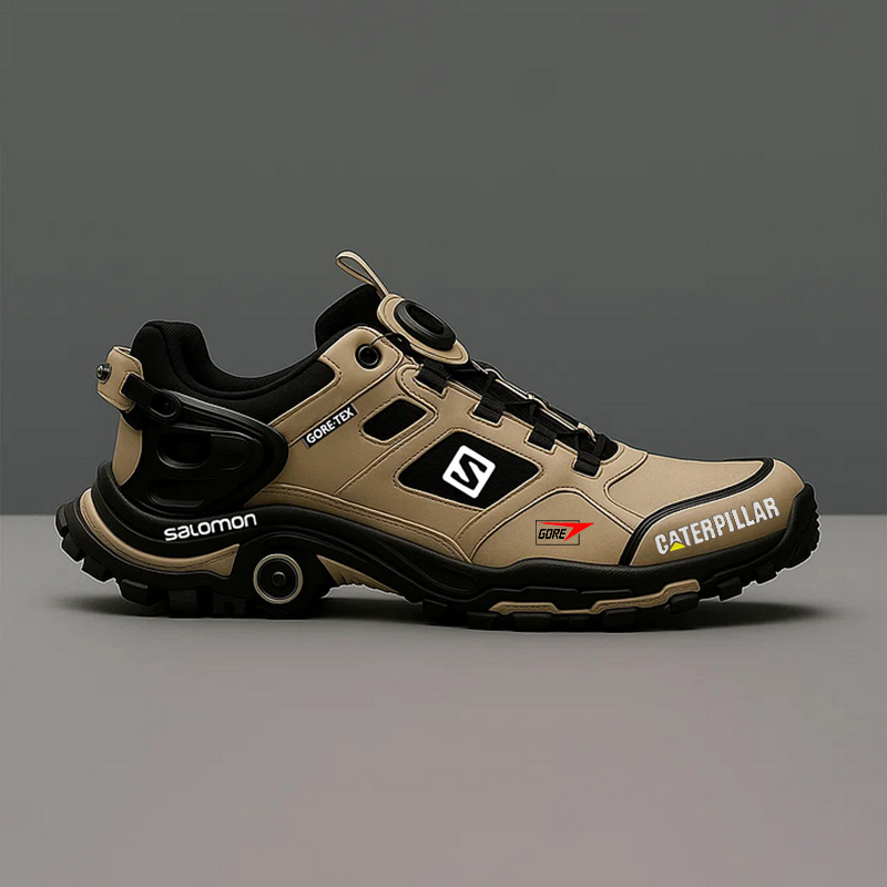 Salomon® i CAT tworzą wodoodporne i oddychające buty trekkingowe dla mężczyzn, idealne do aktywności na świeżym powietrzu i do pracy.