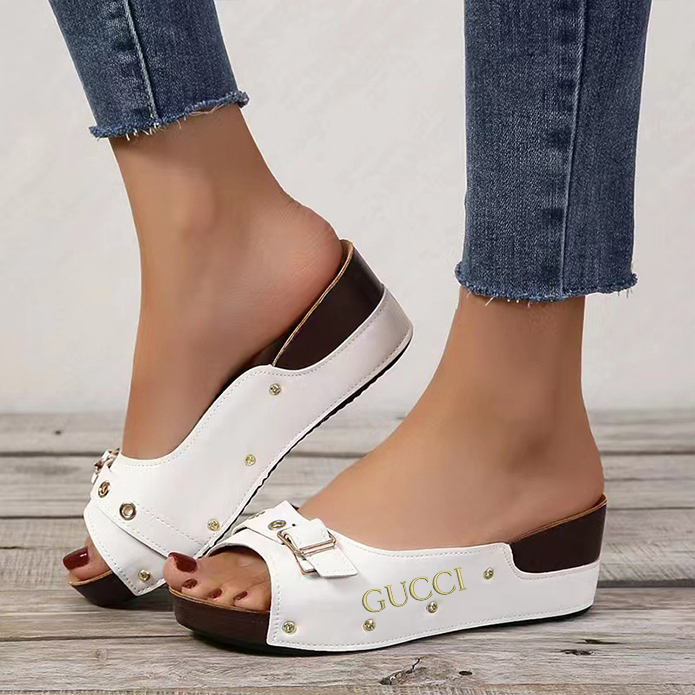 2025 new wedge sandals and fish mouth buckle flip flops