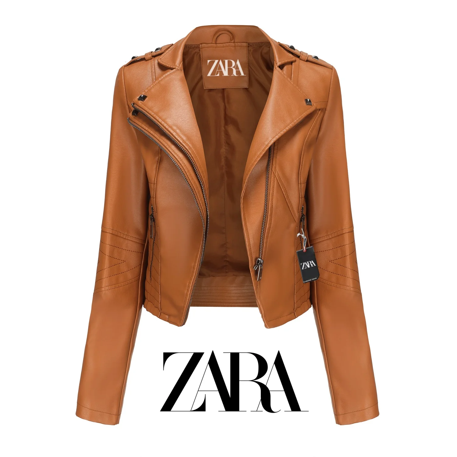 [ZARA]✨Elegancka skórzana kurtka damska, stylowa i wygodna na każdą okazję.✨