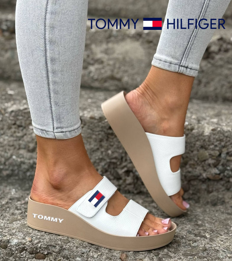 2025 Tommy Hilfiger Ekskluzywne japonki z miękkiej skóry cielęcej