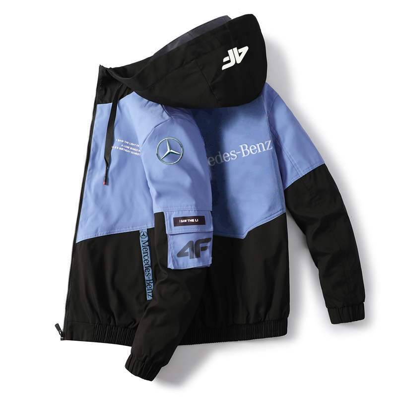 Kurtka, wyprodukowana we współpracy z marką 4f i Mercedes-Benz, jest lekka, wiatroszczelna i wodoodporna.