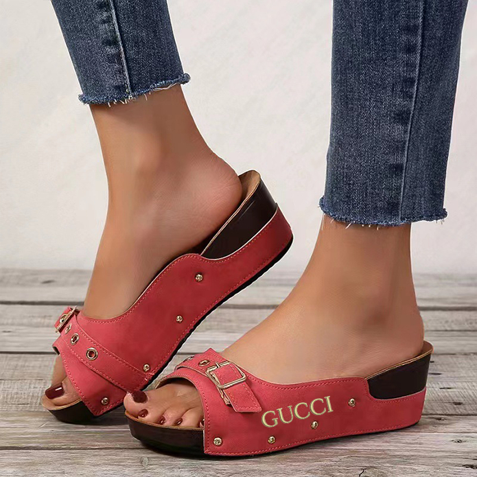2025 new wedge sandals and fish mouth buckle flip flops