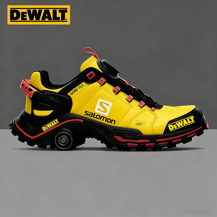 Męskie, wodoodporne i oddychające buty robocze i turystyczne marki Salomon® i DEWALT, idealne do pracy i aktywności na świeżym powietrzu.