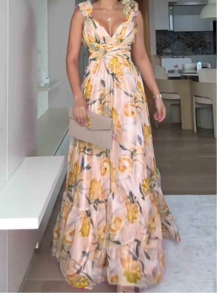🍓Sexy and elegant sling pleated printed dress
