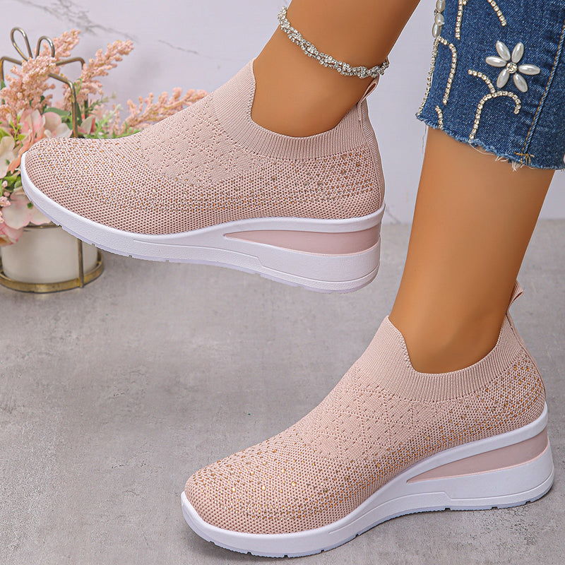 🔥Bestseller - 50% zniżki🔥Damskie, ortopedyczne, wsuwane trampki na obcasie typu wedge z siateczki z kryształkami