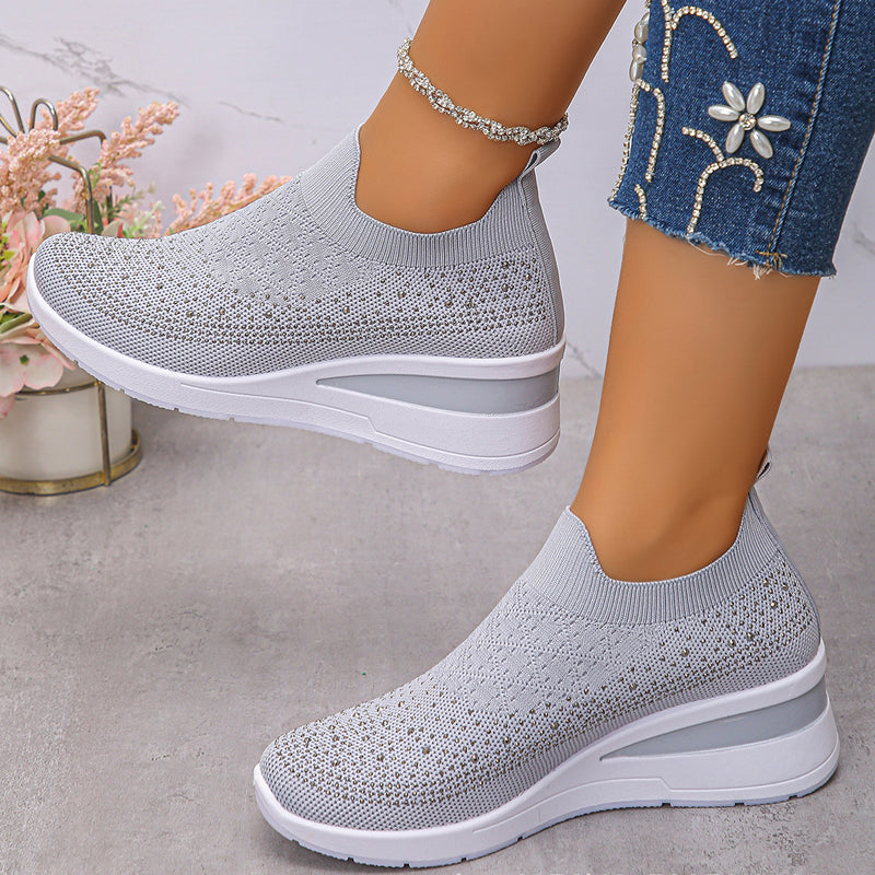 🔥Bestseller - 50% zniżki🔥Damskie, ortopedyczne, wsuwane trampki na obcasie typu wedge z siateczki z kryształkami
