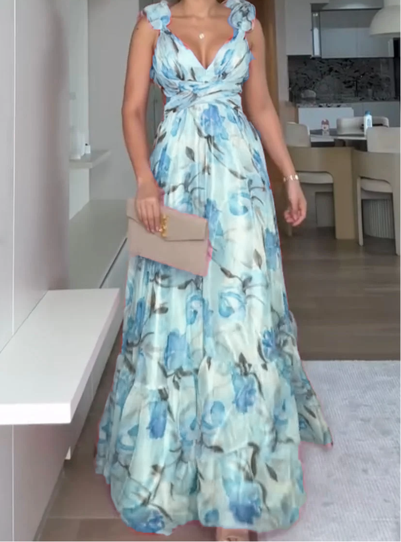 🍓Sexy and elegant sling pleated printed dress