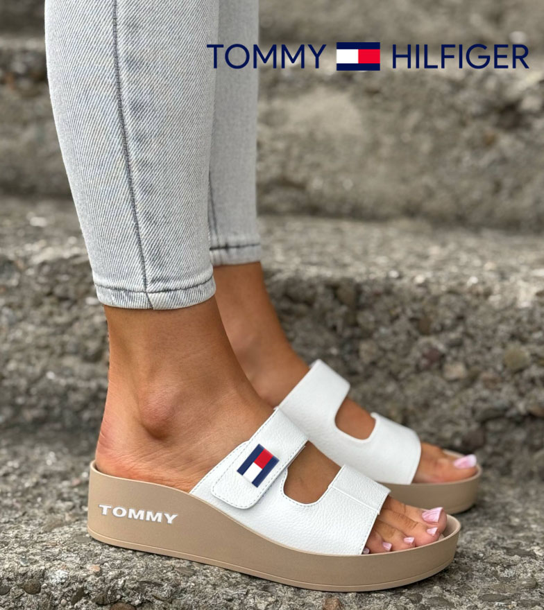 2025 Tommy Hilfiger Ekskluzywne japonki z miękkiej skóry cielęcej