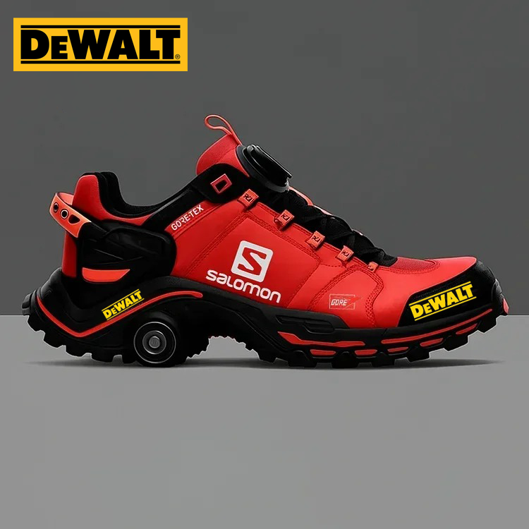 Męskie, wodoodporne i oddychające buty robocze i turystyczne marki Salomon® i DEWALT, idealne do pracy i aktywności na świeżym powietrzu.