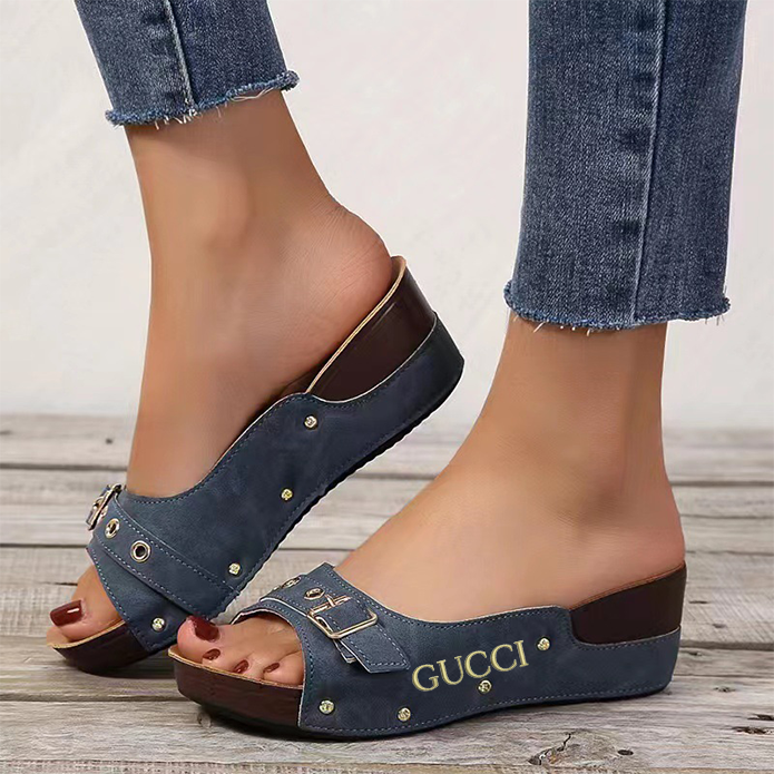 2025 new wedge sandals and fish mouth buckle flip flops