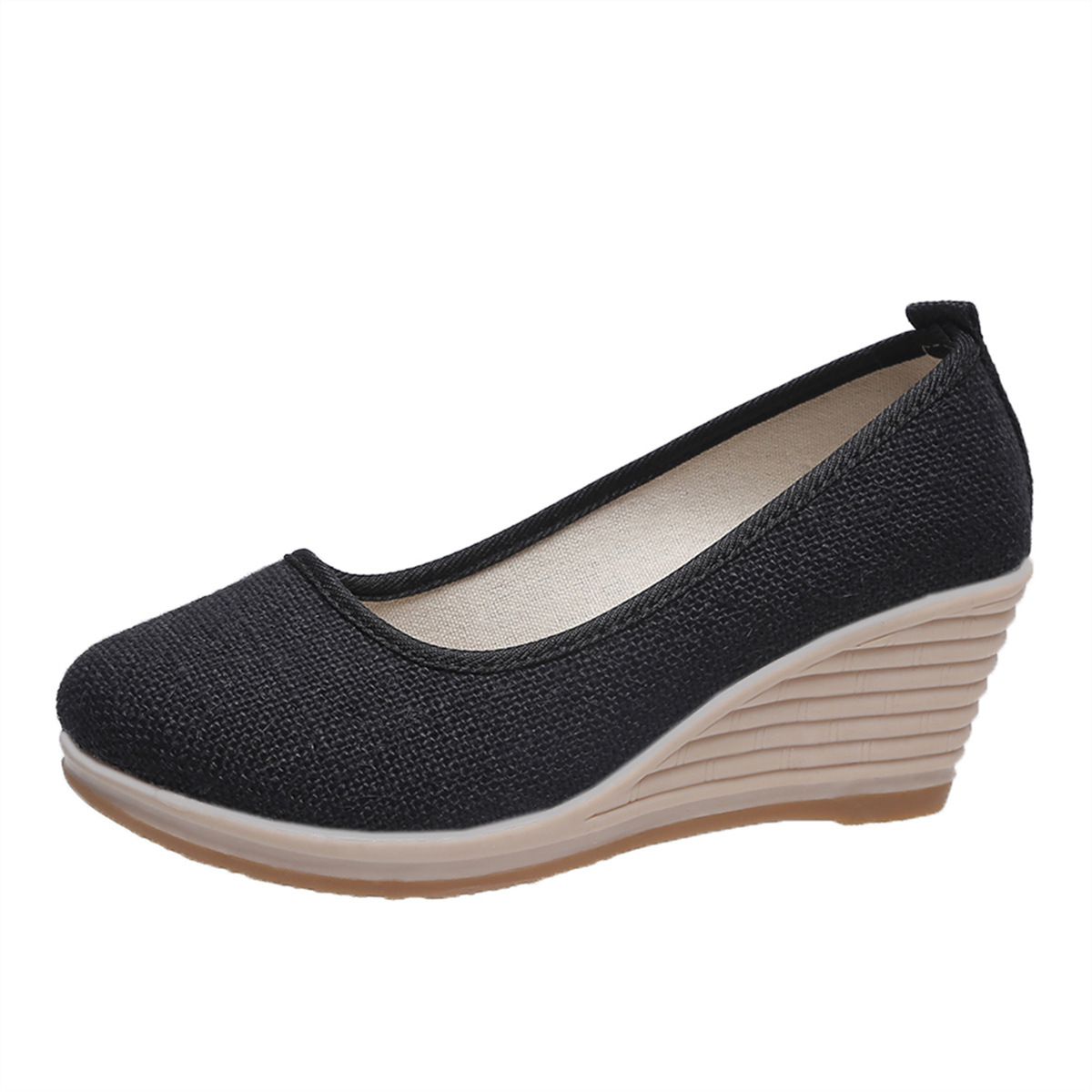 Jednokolorowe płaskie buty na obcasie z lnu, codzienne buty damskie