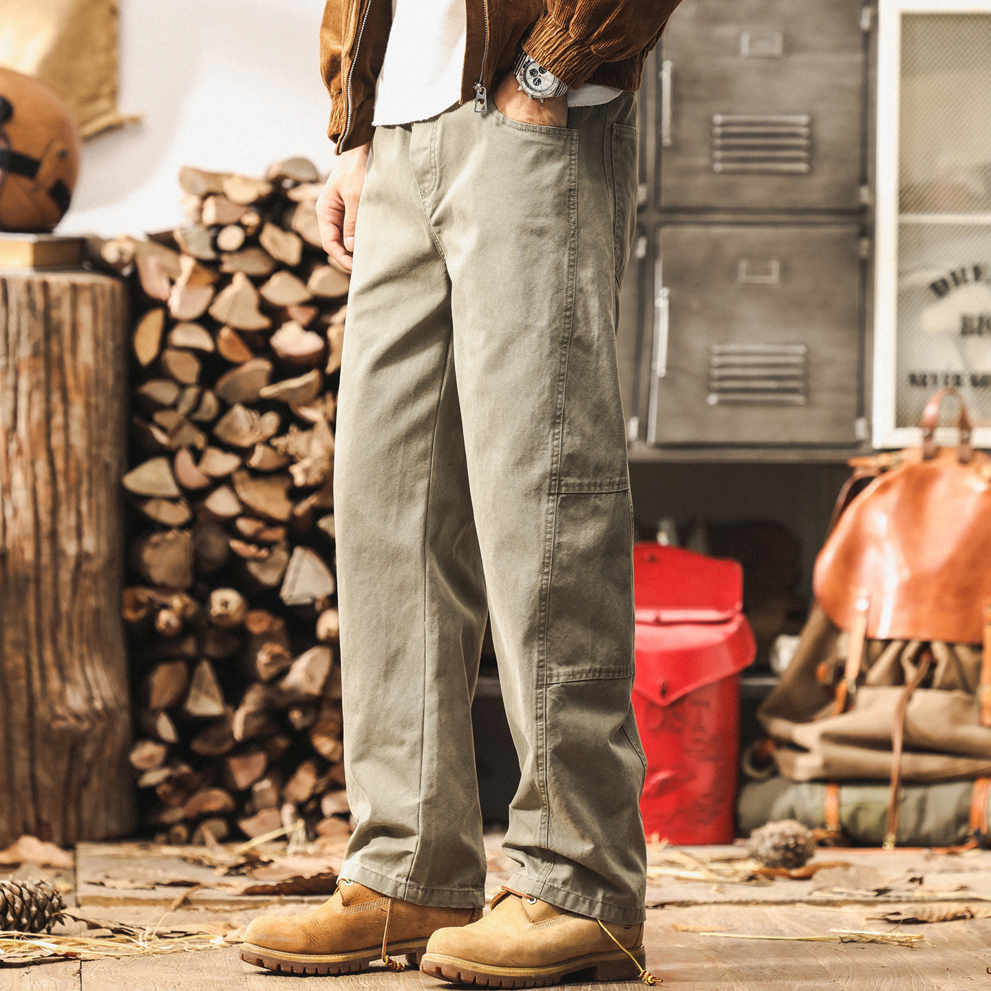 美式復古工裝褲子男秋季2025新款潮牌拼接結構設計寬鬆男士休閒褲