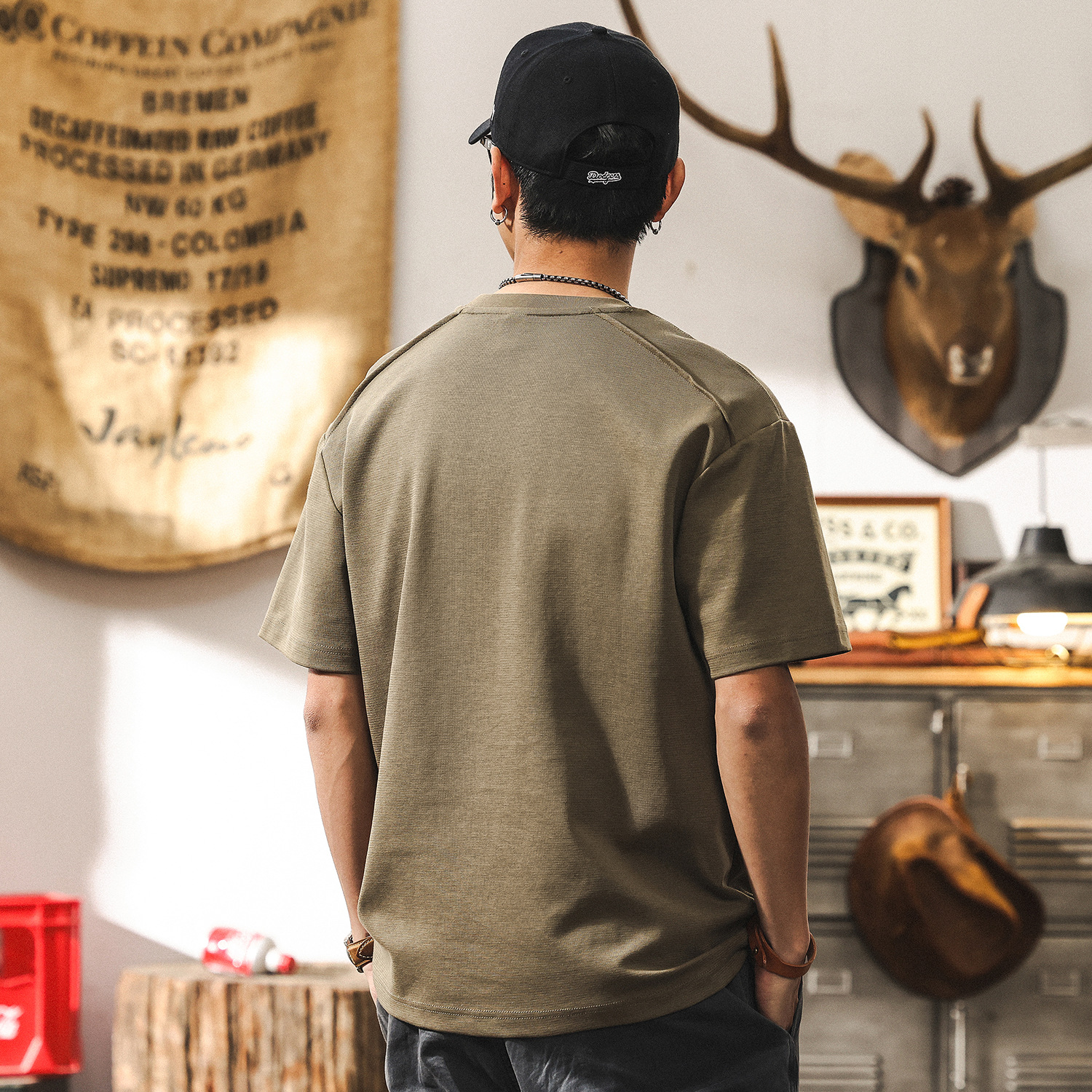 美式重磅250g復古T恤男士短袖夏季潮牌肌理設計感半截袖男裝體恤